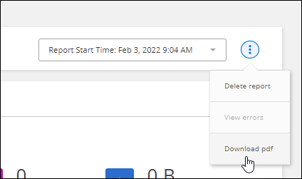 A screenshot of the Download pdf option that appears after you select the action menu in a report.