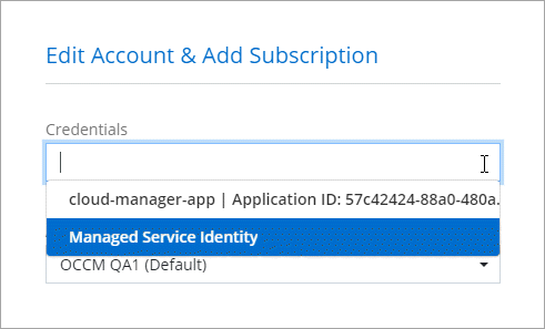 A screenshot that shows selecting between cloud provider accounts after selecting Switch Account in the Details & Credentials page.