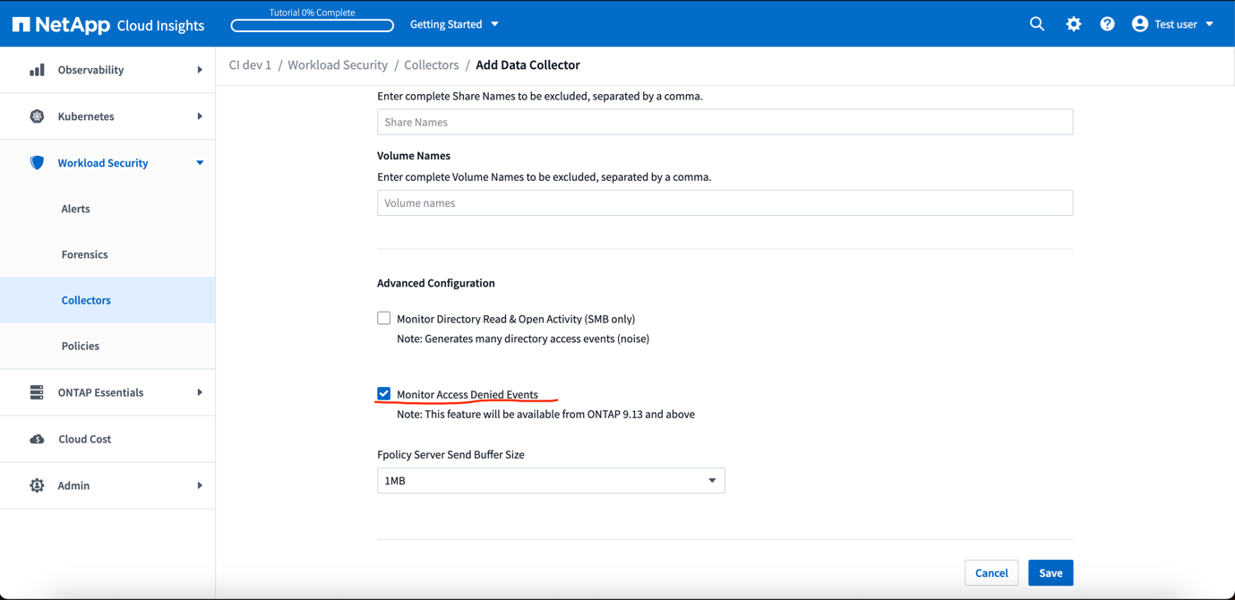 Enable Access Denied in the ONTAP collector Advanced Configuration