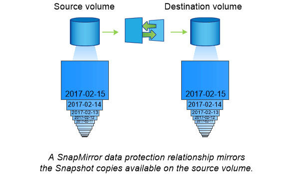 Snapmirror relationship between source and destination volume