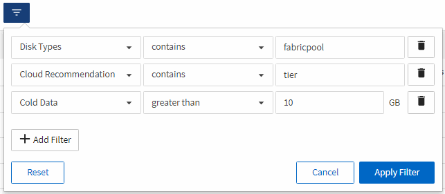 Ein UI-Screenshot, der zeigt, wie Sie Filter hinzufügen und anwenden können.