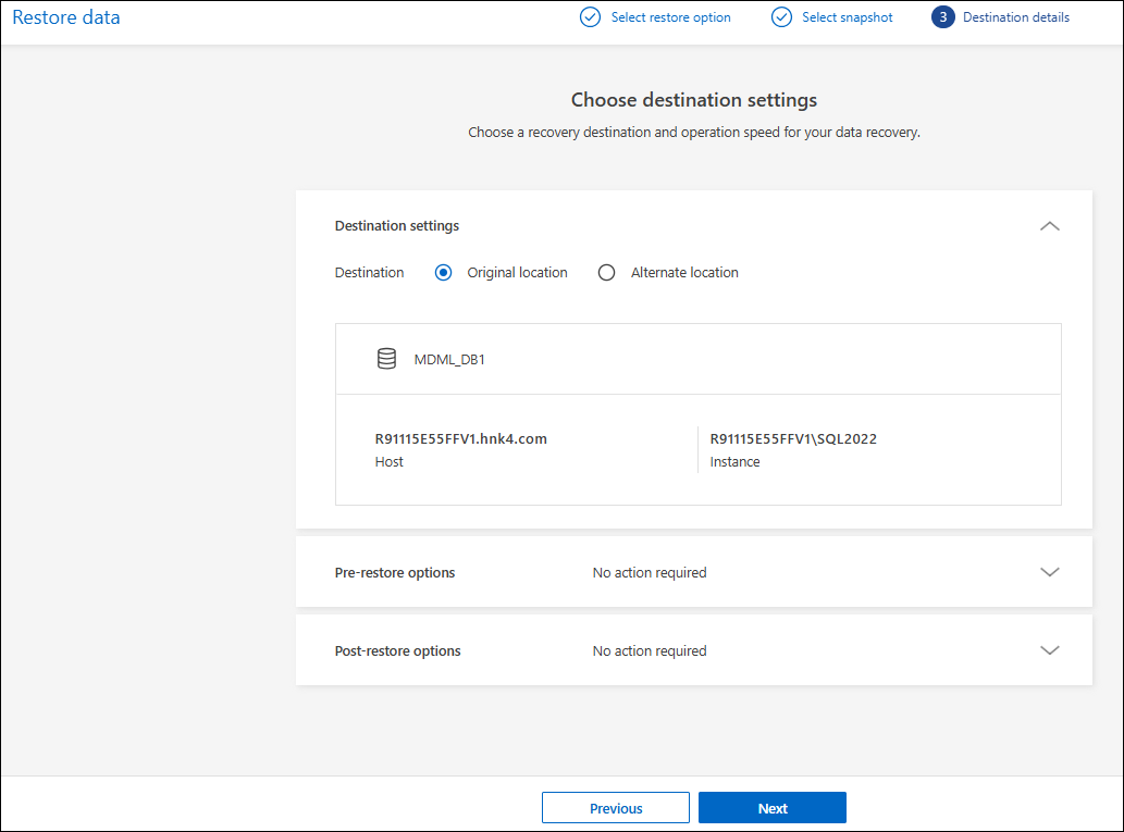 Ein Screenshot, der die Detailseite des Wiederherstellungsziels zeigt.