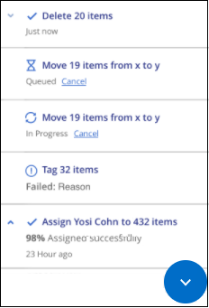 Ein Screenshot, der die letzten 20 Aktionen und ihren Status auf der Konfigurationsseite anzeigt.