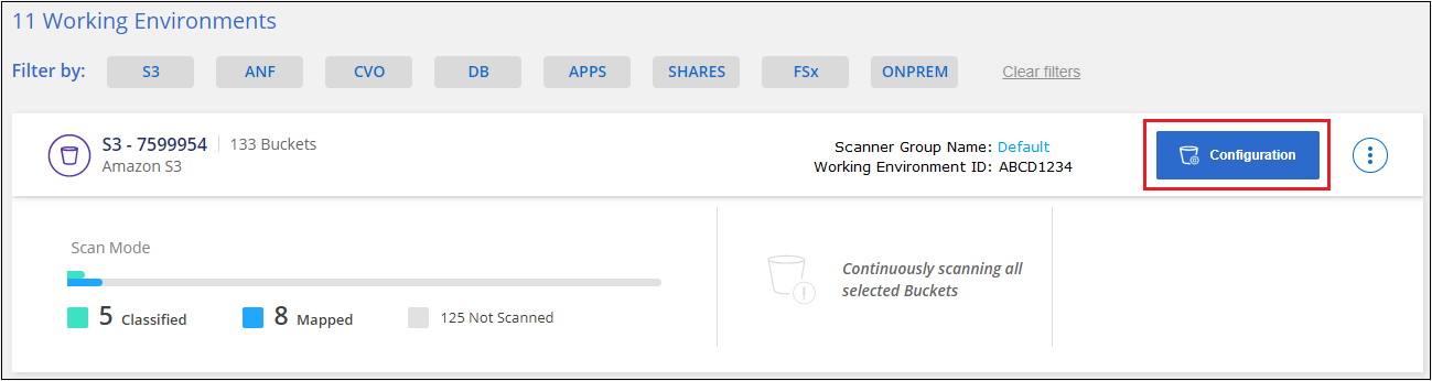 Ein Screenshot zeigt, wie Sie auf die Schaltfläche Konfiguration für eine Arbeitsumgebung klicken.