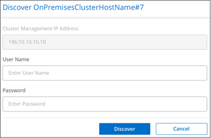 Ein Screenshot, der ein Beispiel für die Seite „ONTAP Cluster Details“ zeigt: Die Cluster-Management-IP-Adresse, der Benutzername und das Passwort.