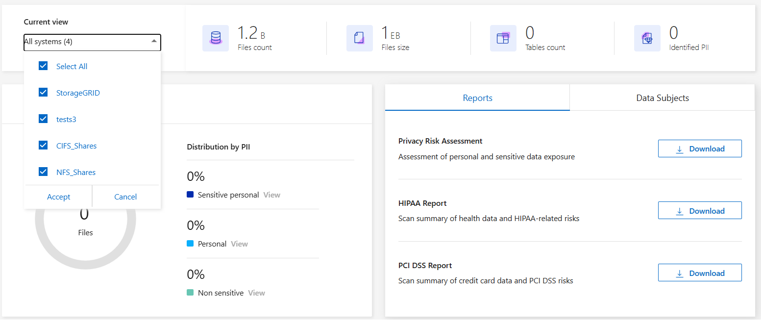 Screenshow, die die Filterung von Systemen zeigt.