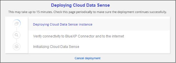 Ein Screenshot des Cloud Data Sense Assistenten zur Bereitstellung einer neuen Instanz.