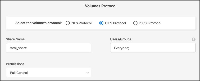 Screenshot der NFS-Konfiguration FSX für die Erstellung von ONTAP Volumes