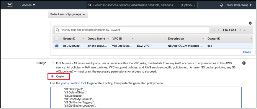 Einen Screenshot der AWS Sicherheitsgruppe, die dem Connector zugeordnet ist.