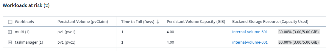 Workload-Tabelle mit Details