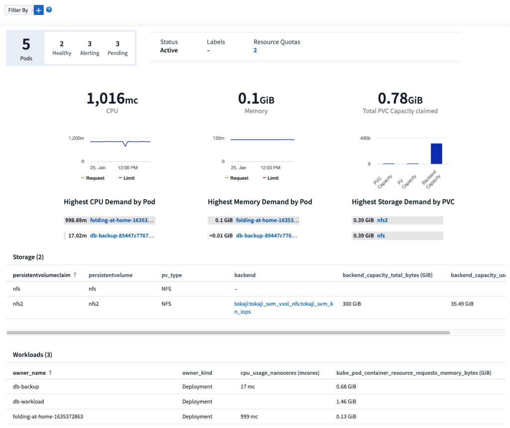 Detailseite Kubernetes Namespace