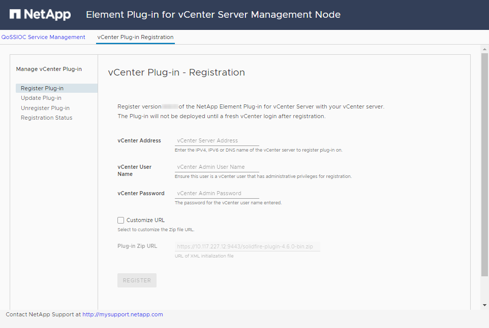 Zeigt die Benutzeroberfläche des Registrierungsprogramms für das Plug-in