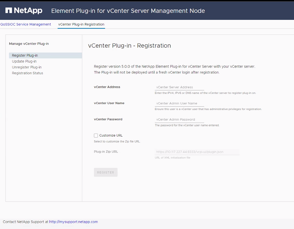 Zeigt die Benutzeroberfläche des Registrierungsprogramms für das Plug-in