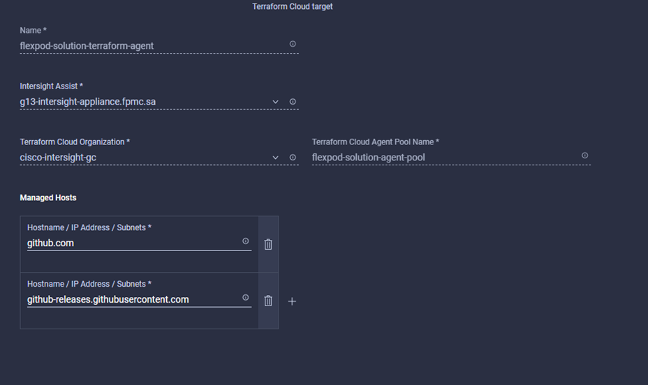 Screenshot mit Konfigurationsdetails für den Terraform-Agent