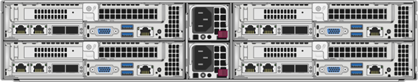 Zeigt die Rückseite eines 4-Node-Chassis mit H410S Nodes.