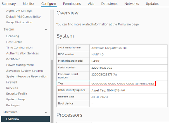 Screenshot der Systemtabelle