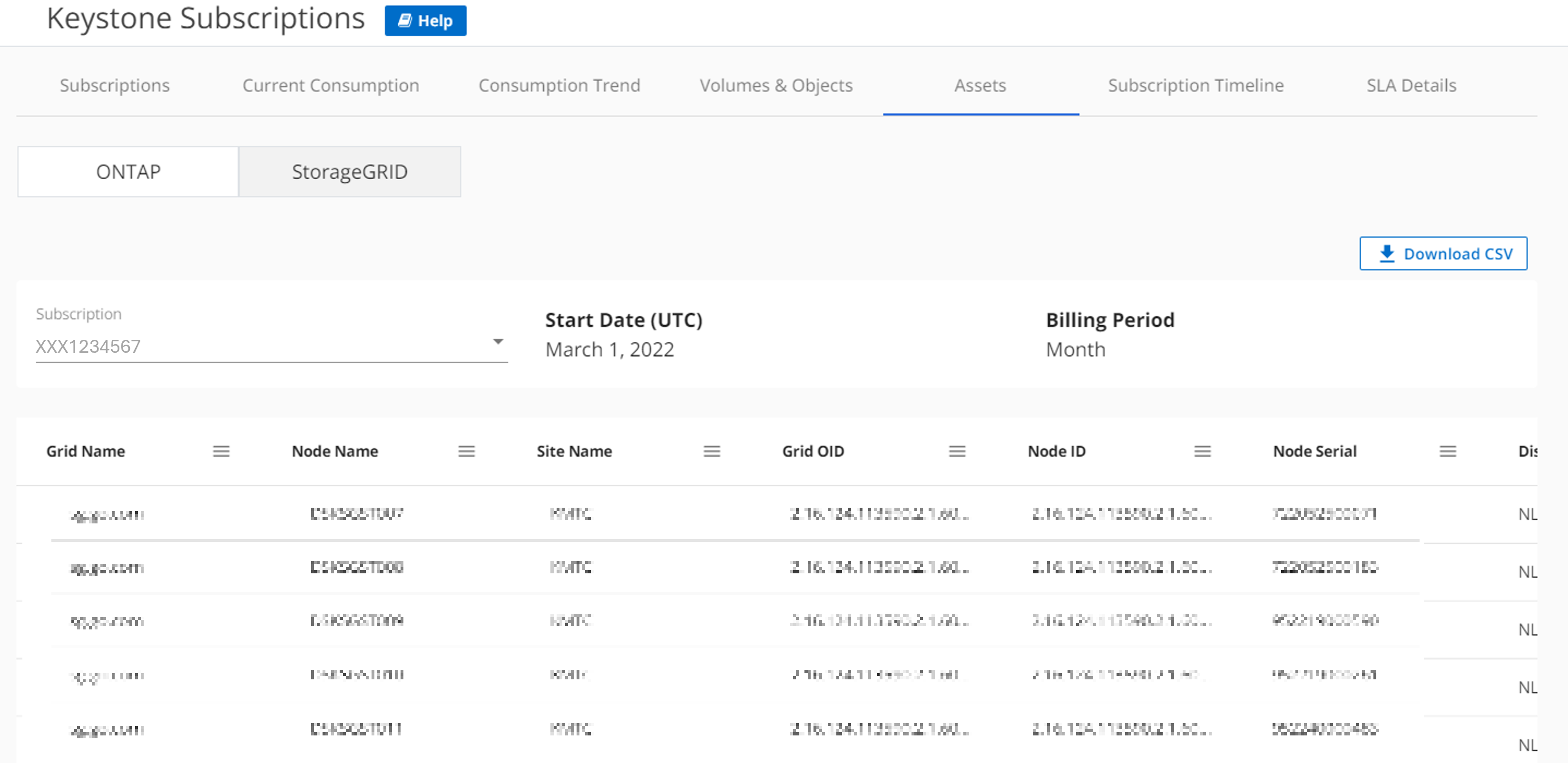 Screenshot zur Anzeige von Informationen auf Rasterebene für StorageGRID