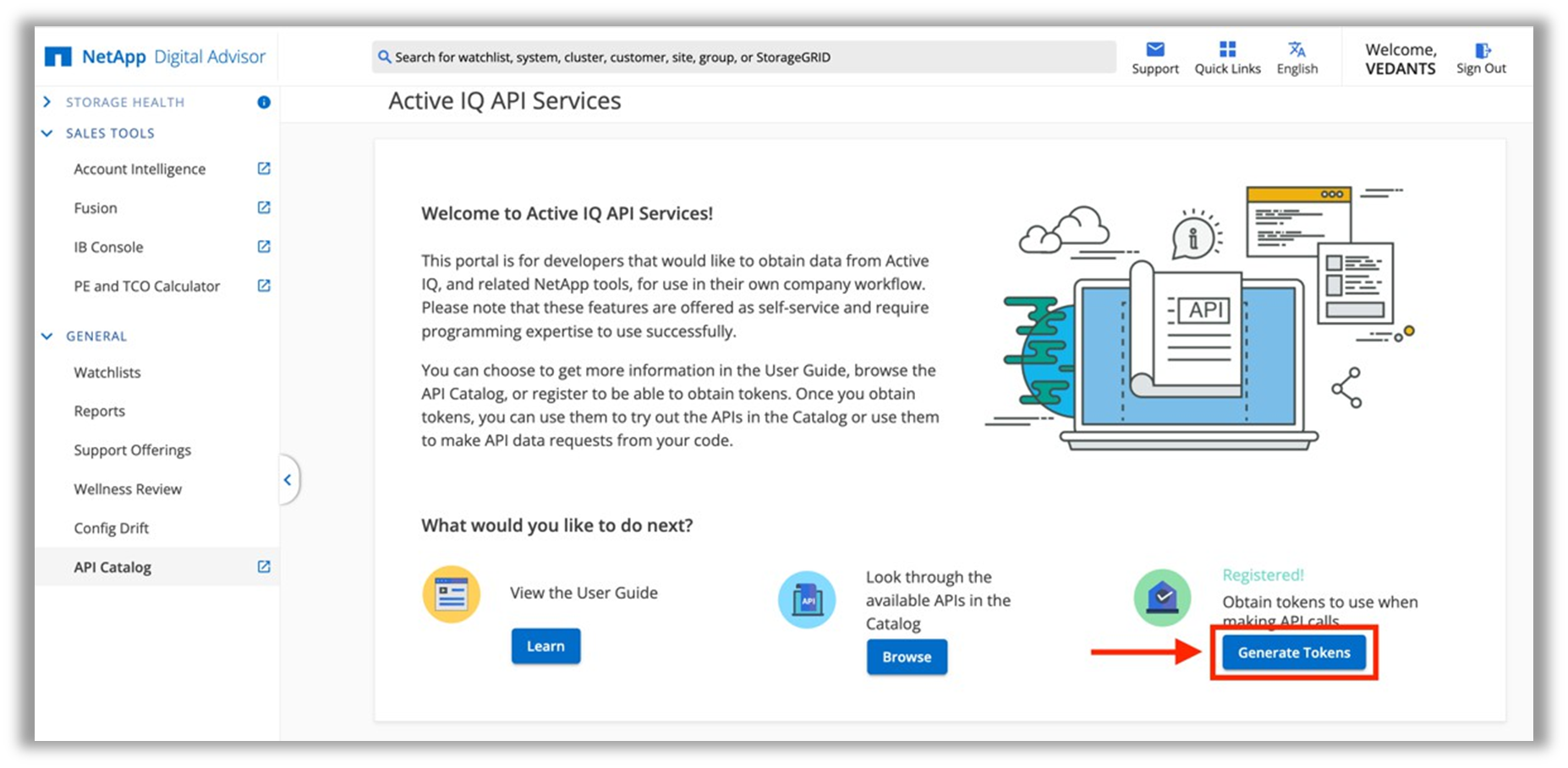 Schritte zum Generieren eines Aktualisierungstokens mithilfe des Digital Advisor Portals