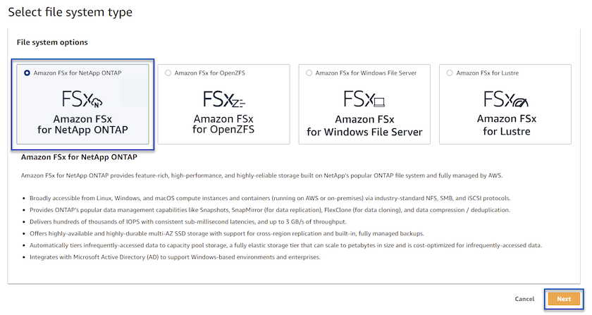 Wählen Sie Amazon FSx ONTAP