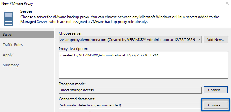 Wählen Sie einen Server für VMware Proxy