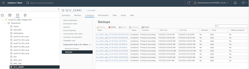 Zugriffsliste der Backups