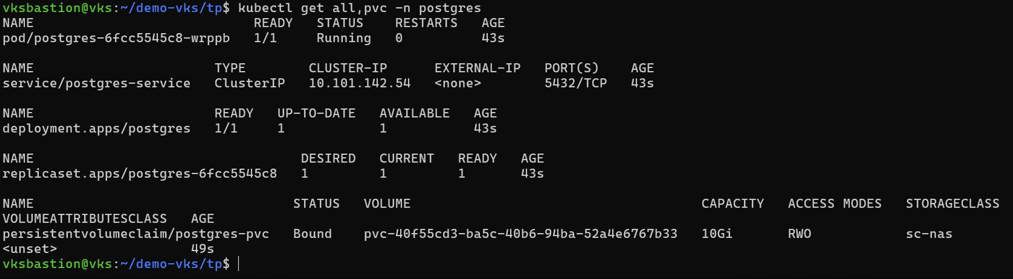 Die Postgres Anwendung wurde aus einem Snapshot wiederhergestellt.