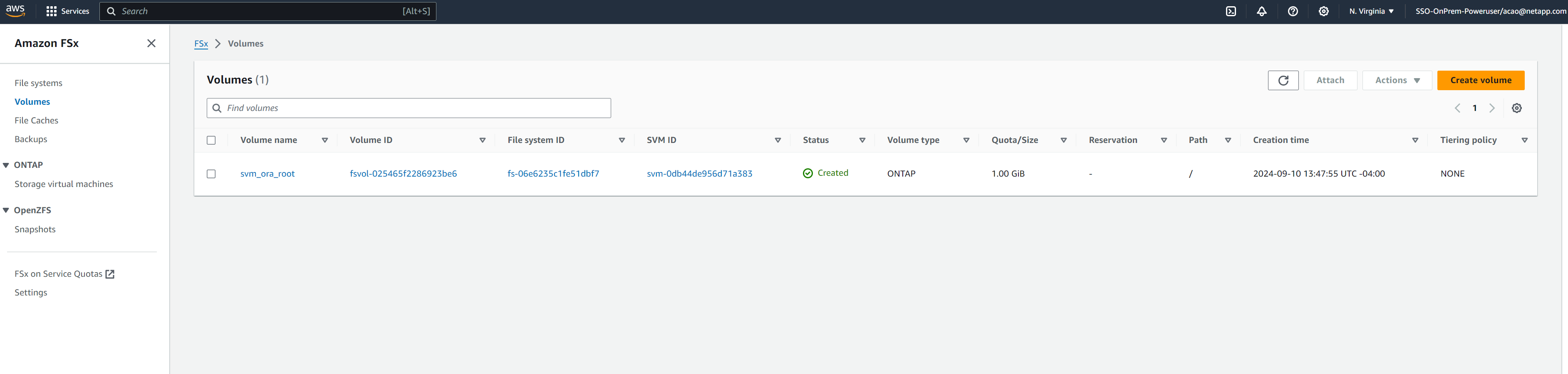 Dieses Image bietet Amazon FSx ONTAP Volume Provisioning von der AWS FSx-Konsole