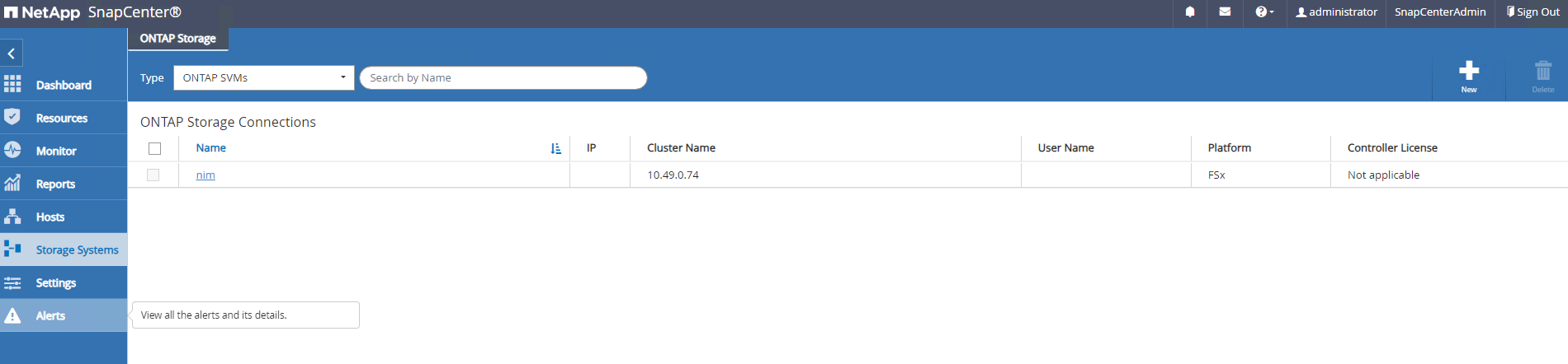Screenshot, der die SnapCenter -Konfiguration zeigt.