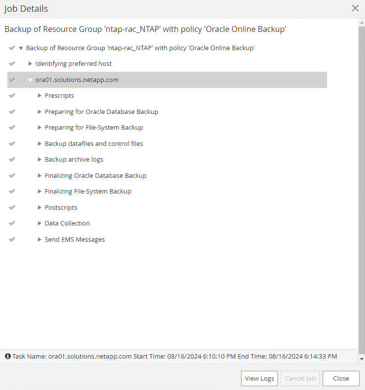 Screenshot, der die SnapCenter -Konfiguration zeigt.