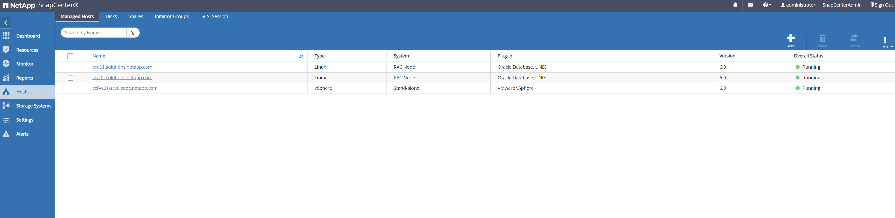 Screenshot, der die SnapCenter -Konfiguration zeigt.