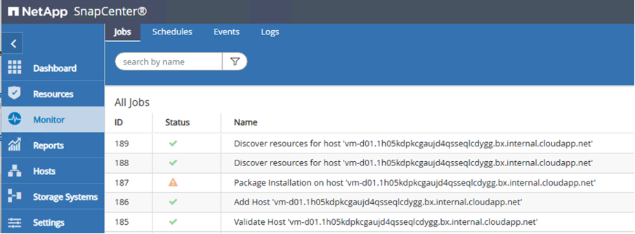 Screenshot der Datenbankerkennung auf dem Host