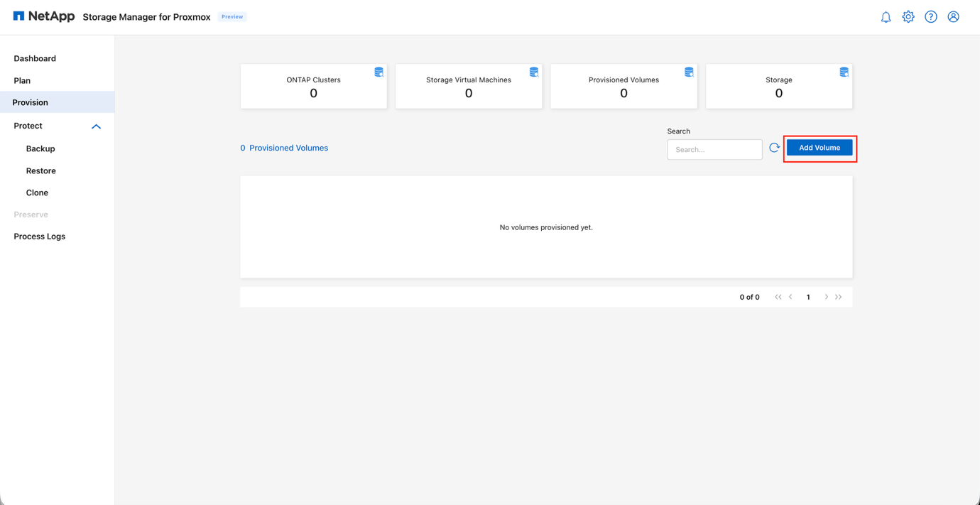 Registerkarte „SMP-Bereitstellung“ mit der Option „Volume hinzufügen“