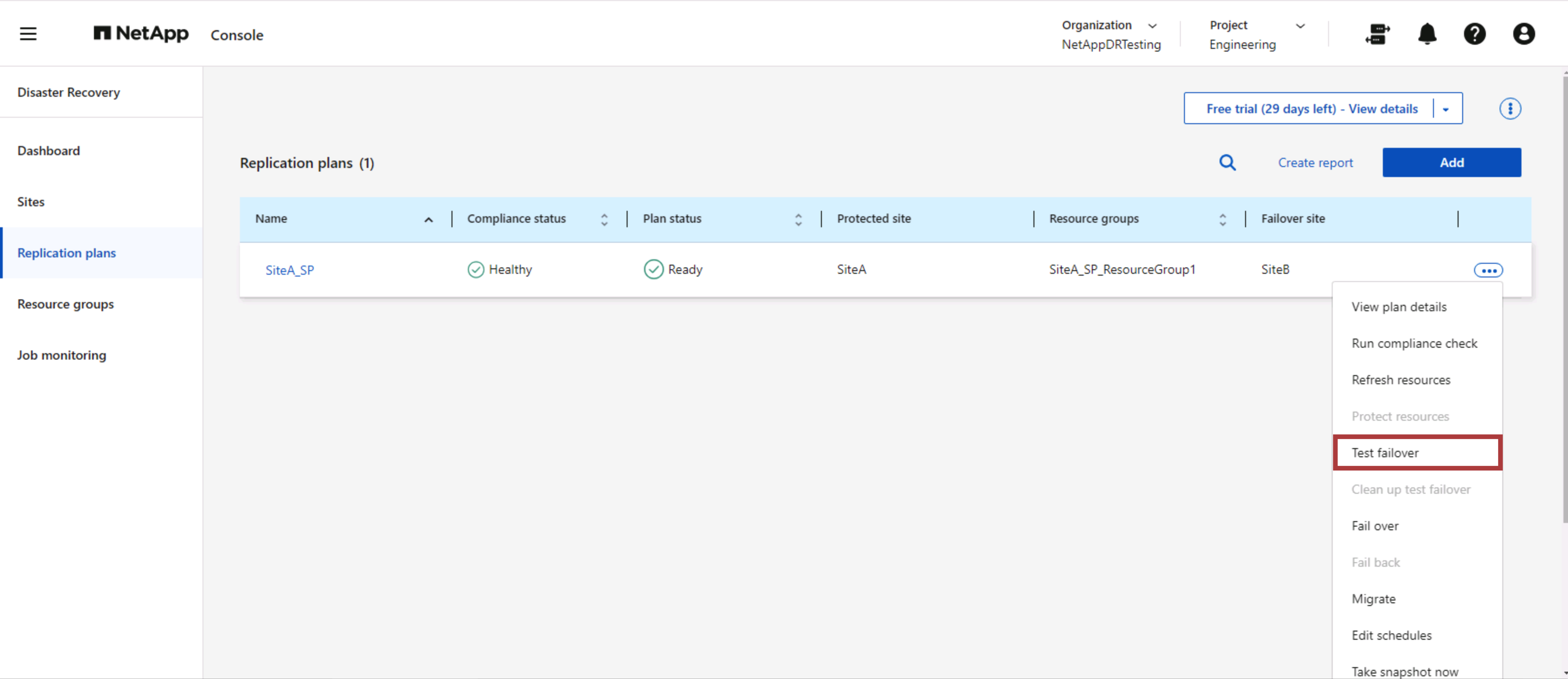 NetApp Disaster Recovery -Replikationsplan-Failover-Aktion