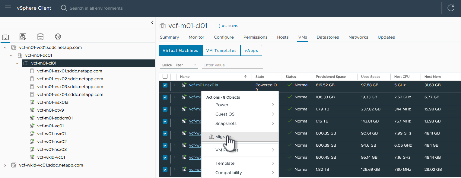 Auswählen der zu migrierenden VMs