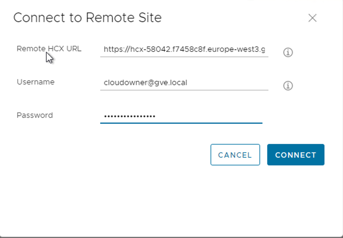 Screenshot: URL oder IP-Adresse und Anmeldedaten für die CloudOwner-Rolle