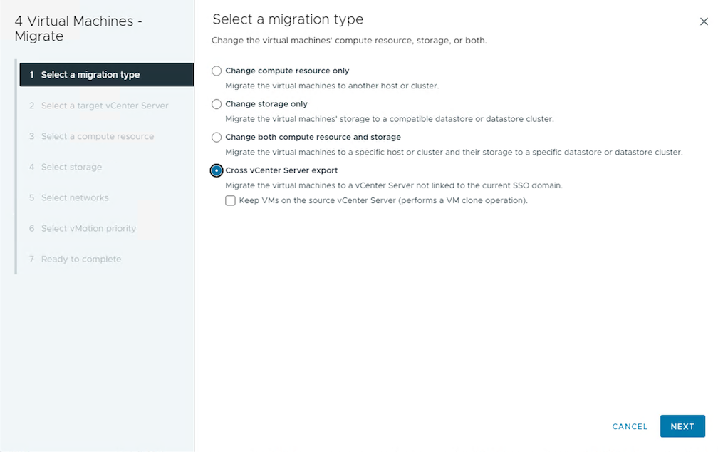 Cross vCenter Server-Export