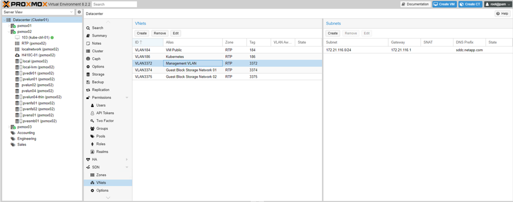 Vnet-Informationen im Datacenter