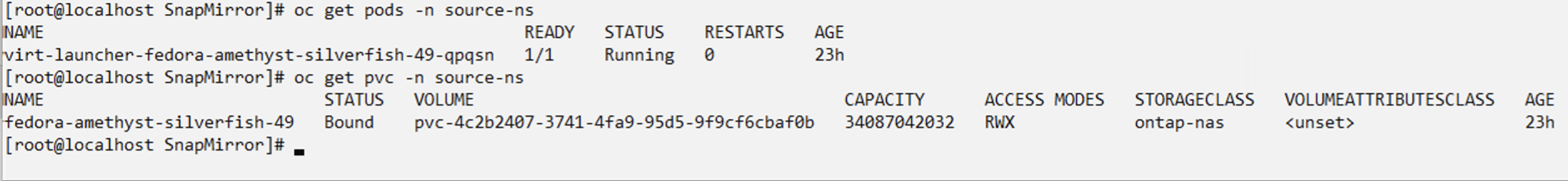 OCP-V VM im Source-ns Namespace installiert