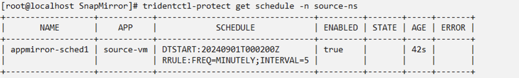 Application Mirror Schedule source-ns Namespace