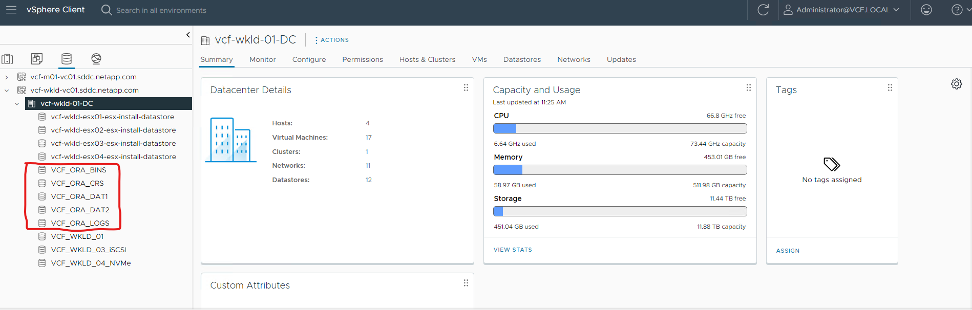 Screenshot mit der Konfiguration des VVols Datastore