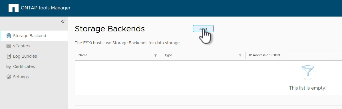 Storage-Back-End hinzufügen