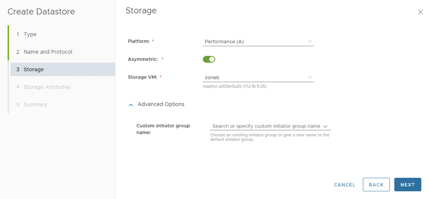 VVol Datastore SVM Auswahl mit 10.1