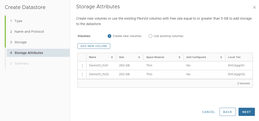 Auswahl des vVol Datastore-Volumes mit 10.1