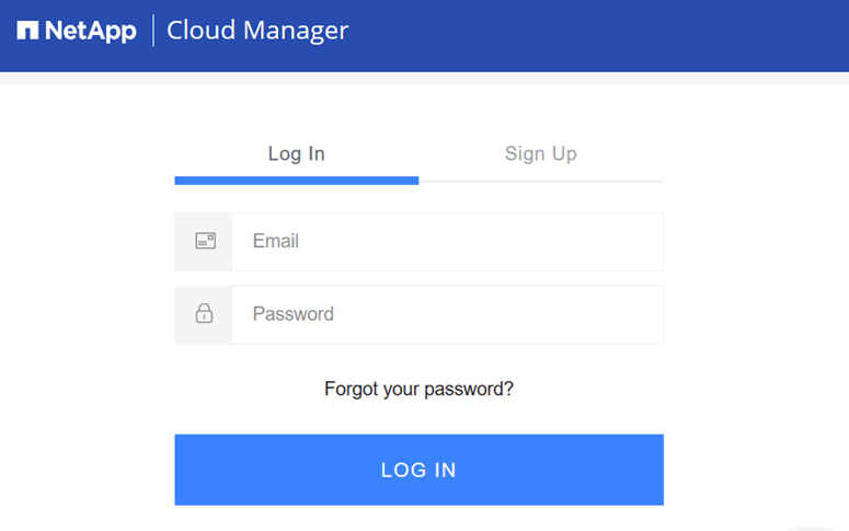Der Anmeldebildschirm für Cloud Manager.