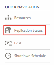Screenshot: Zeigt das Symbol für den Replikationsstatus an, das auf der Seite Arbeitsumgebungen verfügbar ist.