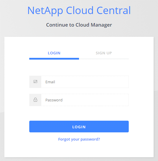 Der Anmeldebildschirm für Cloud Manager.