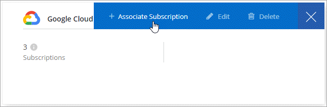 Ein Screenshot der Seite mit den Zugangsdaten, auf der Sie über das Menü ein Abonnement zu den GCP-Anmeldeinformationen hinzufügen können.