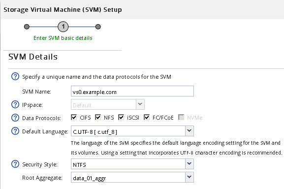 Abbildung zeigt das Erstellen einer SVM mit NTFS-Sicherheitsstil