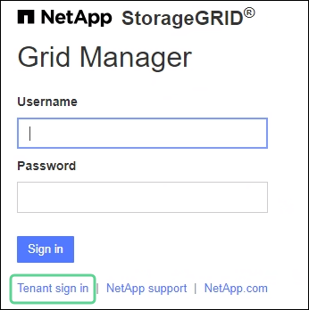 Anmeldelink für Mandanten auf der Anmeldeseite des Grid Managers