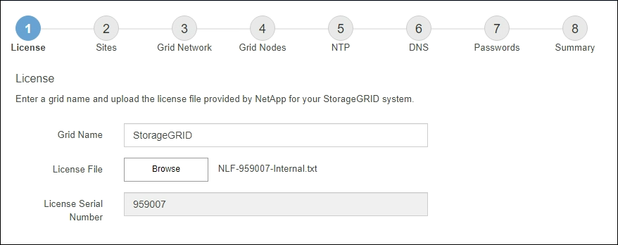 StorageGRID Installer Lizenzseite